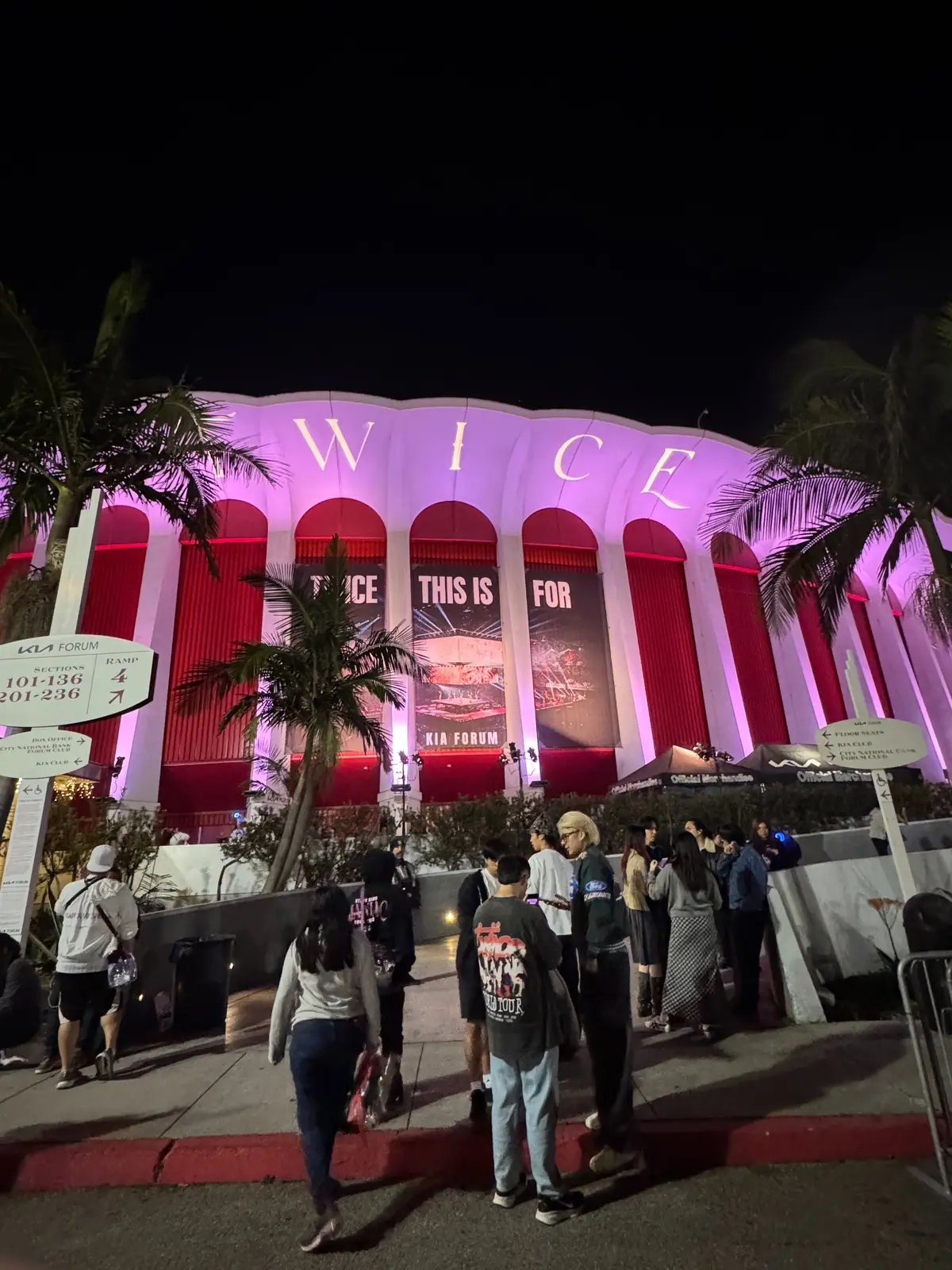 Kia Forum lit up for the TWICE This Is For world tour