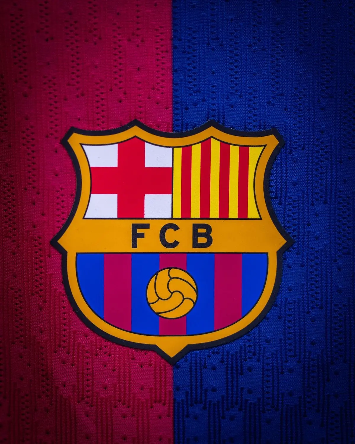 FC Barcelona crest on blue and garnet fabric